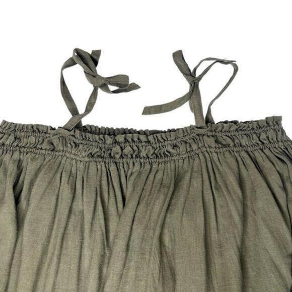 FREE PEOPLE Tie Shoulder Oversized Boho Dress Olive Tie Dye Size Small - Picture 5 of 9